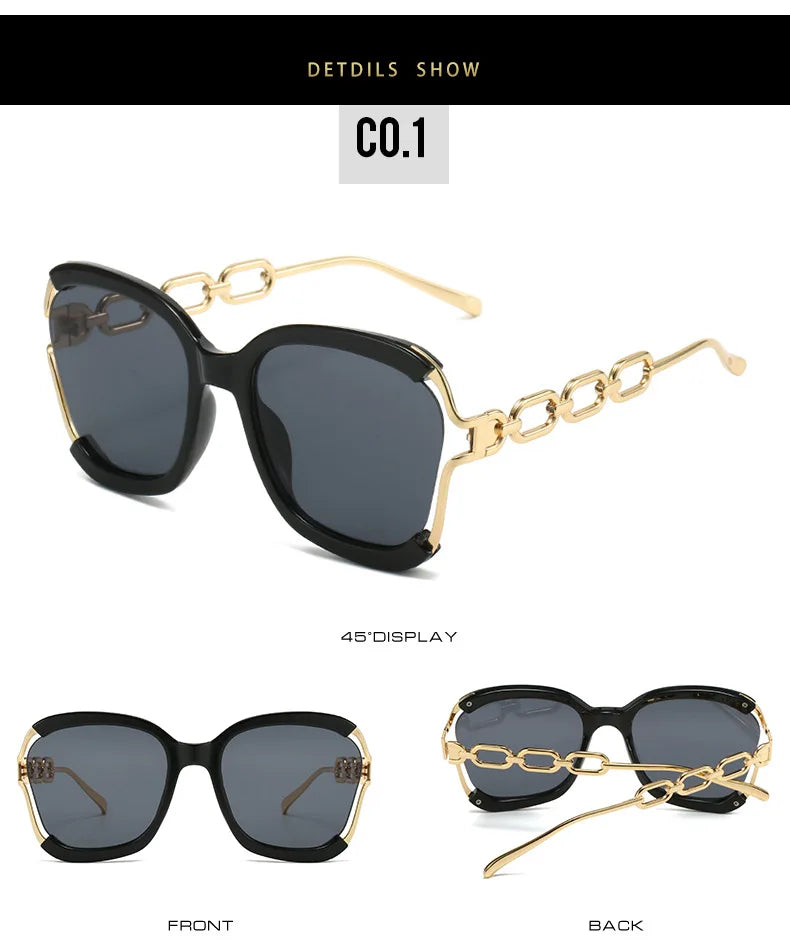 Luxury Square Sunglasses Women UV400 Retro Brand Chain Metal Frame Shades Summer Sun Glasses for Female