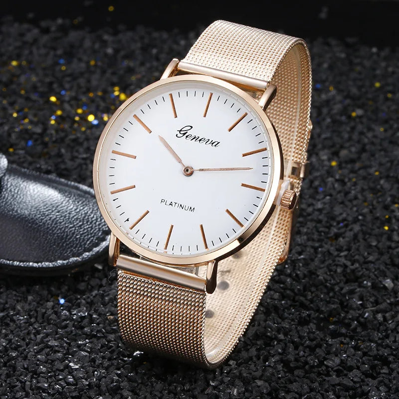 New Famous Silver Casual Geneva Quartz Watch Women Metal Mesh Stainless Steel Dress Watches For Gift Relogio Feminino Hot Clock