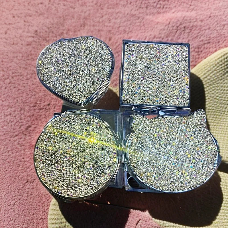 Makeup Mirror Luxury Diamond Portable Pocket Compact Mirror Women's Gifts Handheld Cosmetic Mirror with Magnification