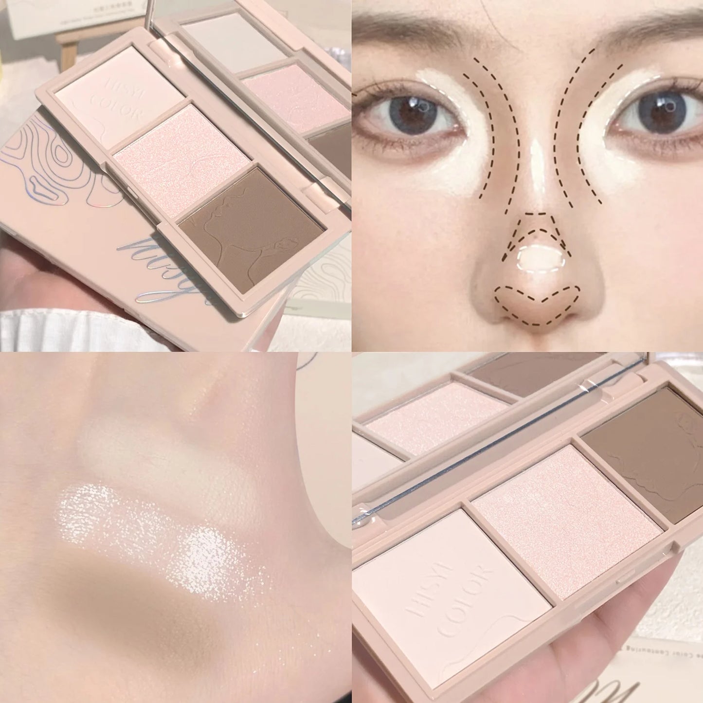Three color contouring palette: contour and apply eyeshadow to freely create natural nude makeup with light and shadow