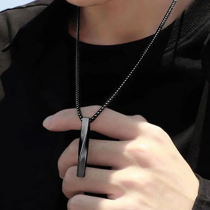 Mens Jewellery New Vintage Rectangle Pendant Necklace Men Width 3mm Stainless Steel Handmade Chain Necklace for Men Jewelry Gift