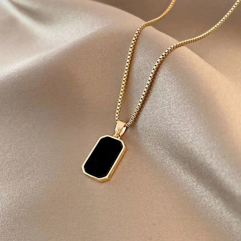 men's Neck Chain Black Exquisite Minimalist Square Pendant Choker Geometric Necklace Collar Chain Female Jewelry Party Gifts
