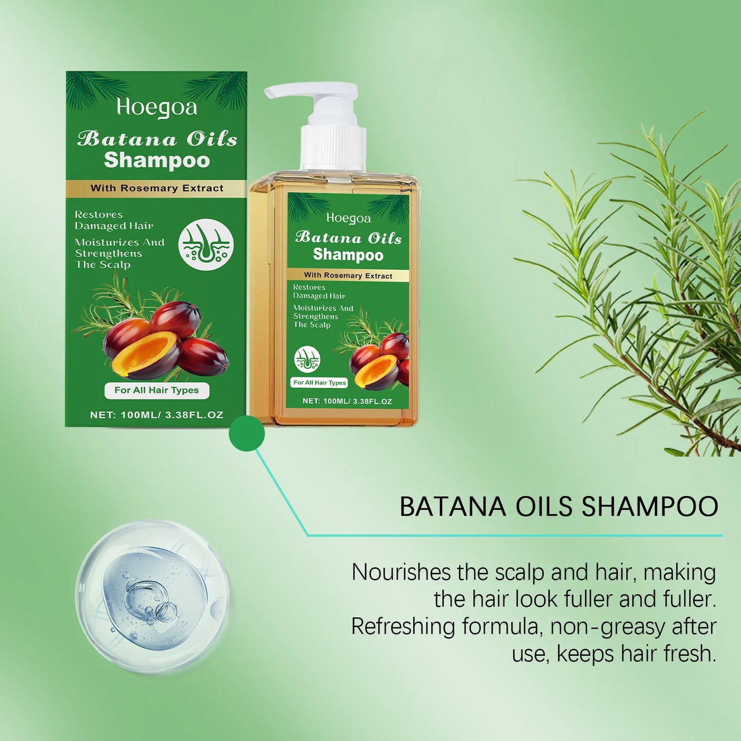 100/300ml Batana Oil & Rosemary Shampoo Deep Nourishing Scalp Remove Dandruff Strengthens Hair for Shiny Shampoo Hair Care