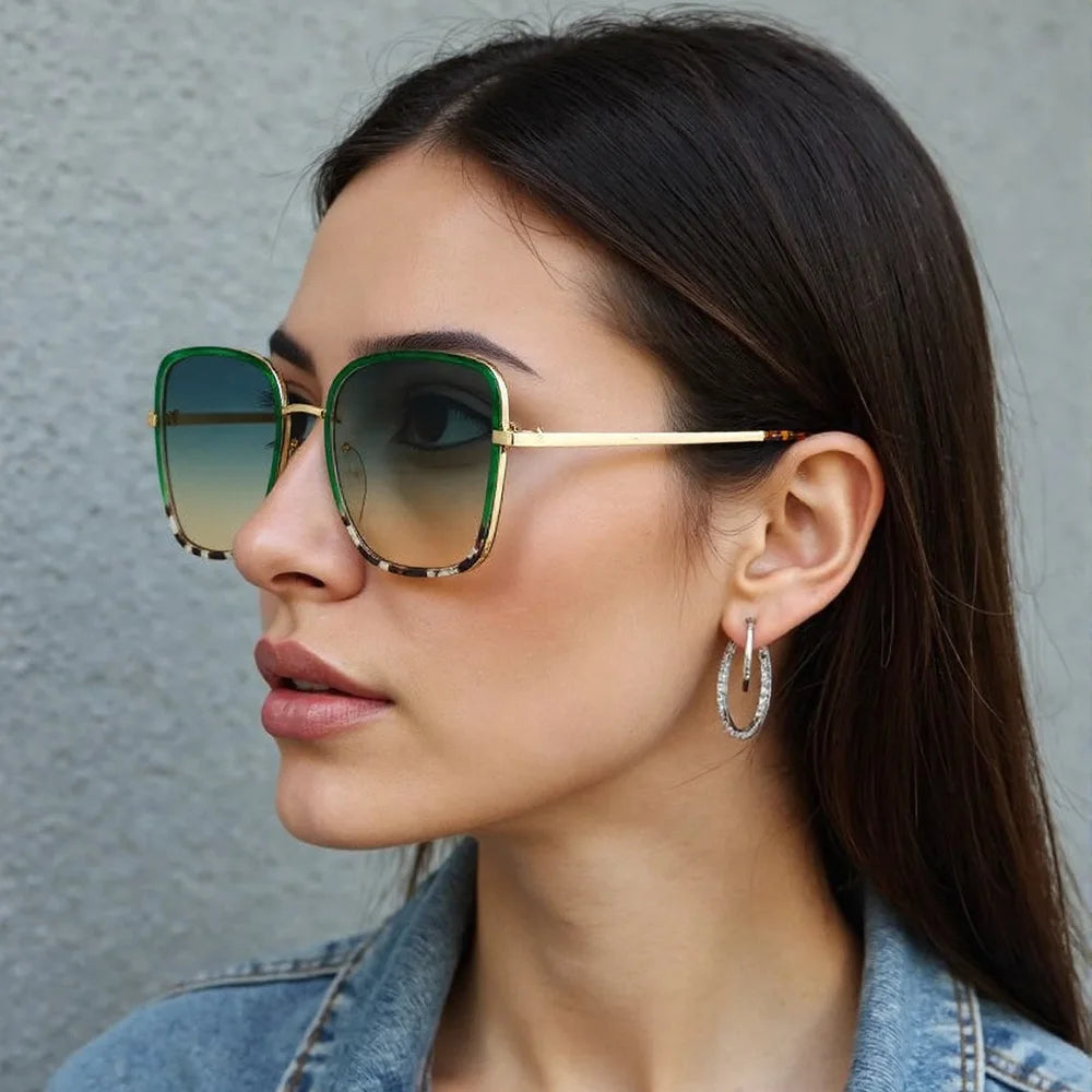 Luxury Square Large Frame Sunglasses for Women And Men Stylish Metal Decorated Light Daily Fashion Glasses