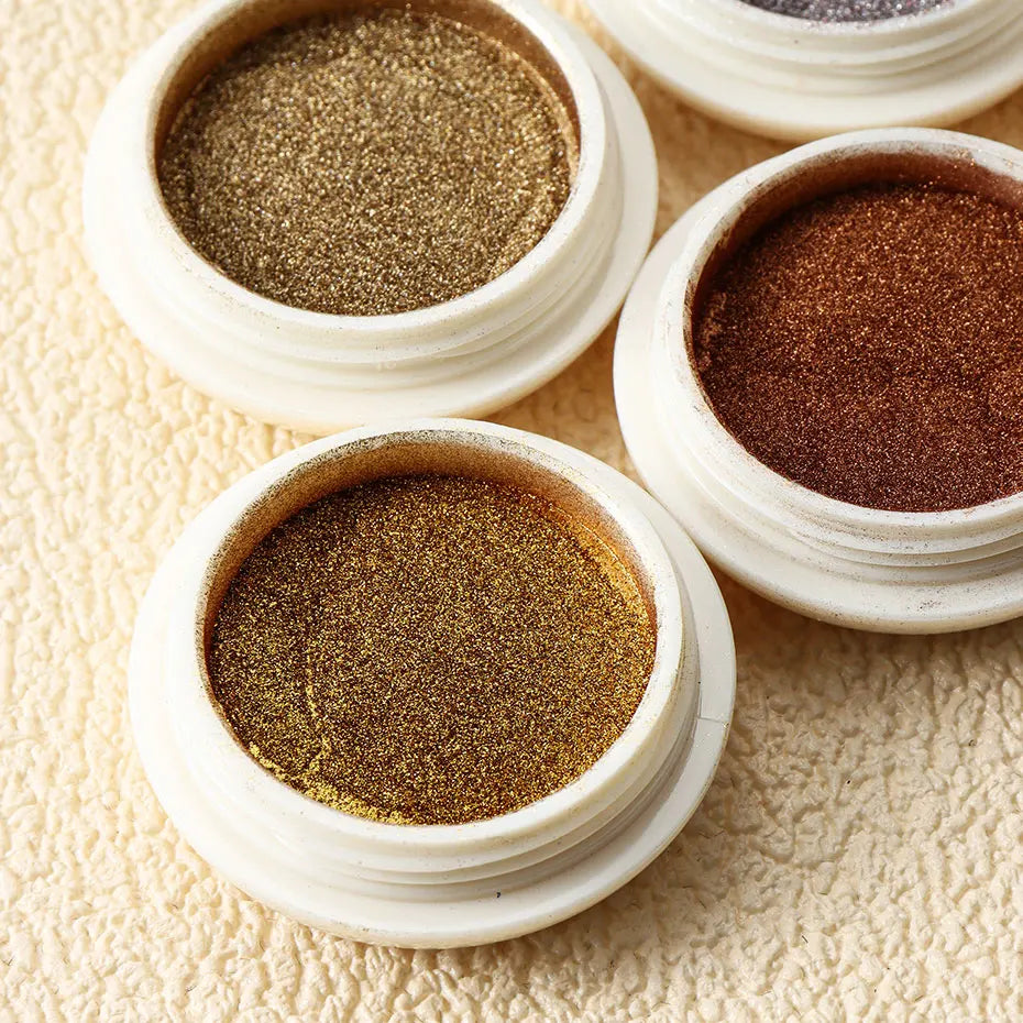 6pc Gold Metallic Mirror Glitter Nail Art Dust Rose Gold Silver Powder UV Gel Polish Chrome Rubbing Pigment Flake Manicure Decor