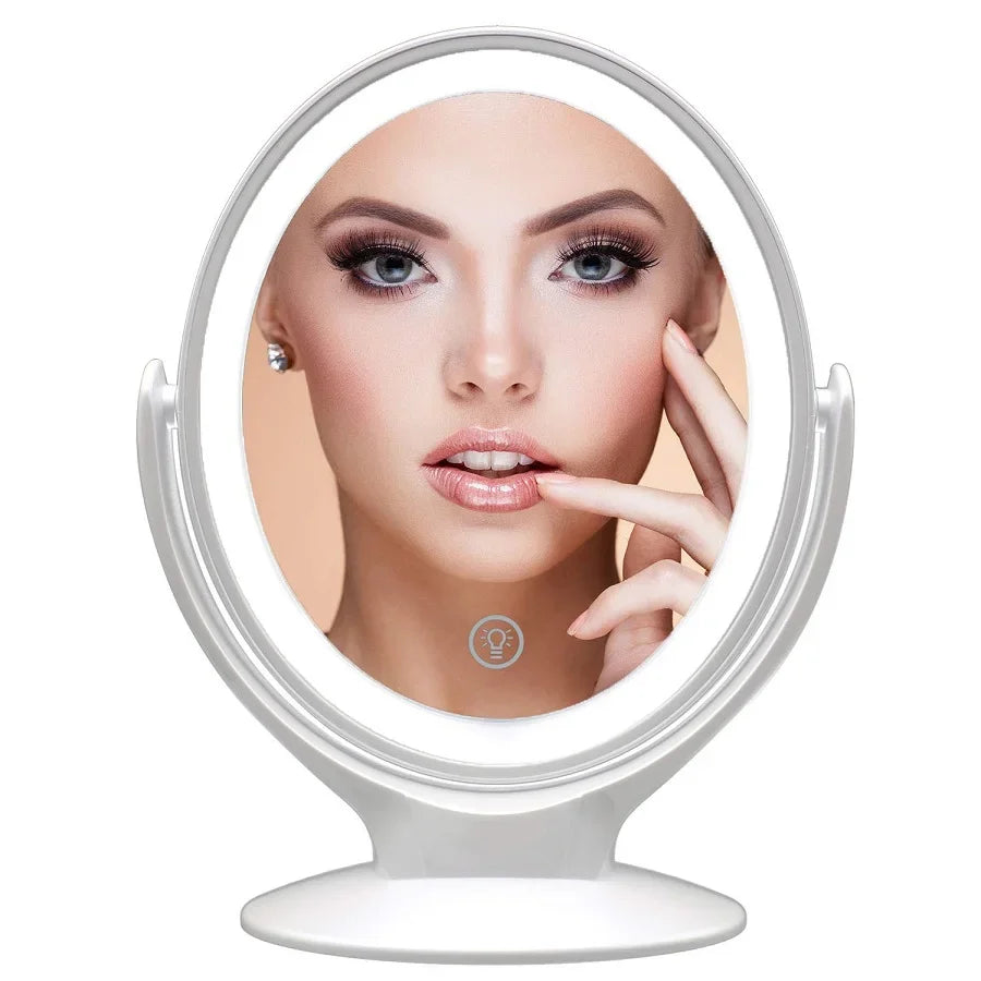 Makeup Mirror With Light, Double-Sided 1X/7X Magnifying Mirror,USB Rechargeable, 360° Rotating Freestanding LED Mirror