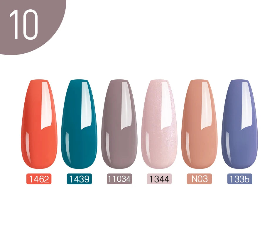 NAILCO 10PCS/Set Gel Nail Polish Gorgeous Full Coverage Semi Permanent Soak Off UV LED Gel Nail Art Base Top Coat Gel Polish Kit