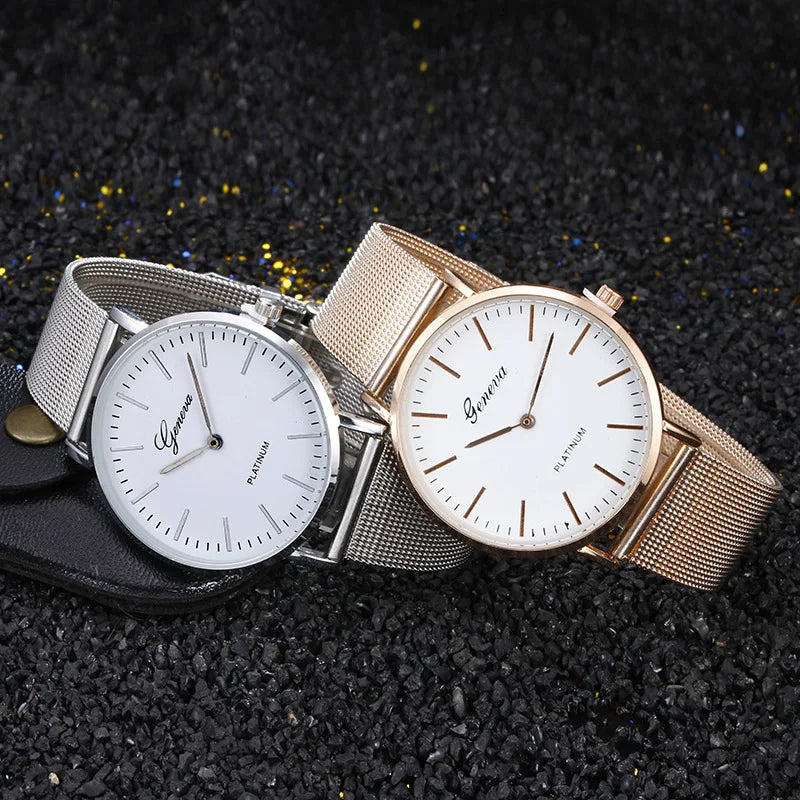 New Famous Silver Casual Geneva Quartz Watch Women Metal Mesh Stainless Steel Dress Watches For Gift Relogio Feminino Hot Clock