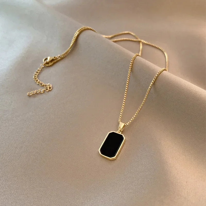 men's Neck Chain Black Exquisite Minimalist Square Pendant Choker Geometric Necklace Collar Chain Female Jewelry Party Gifts