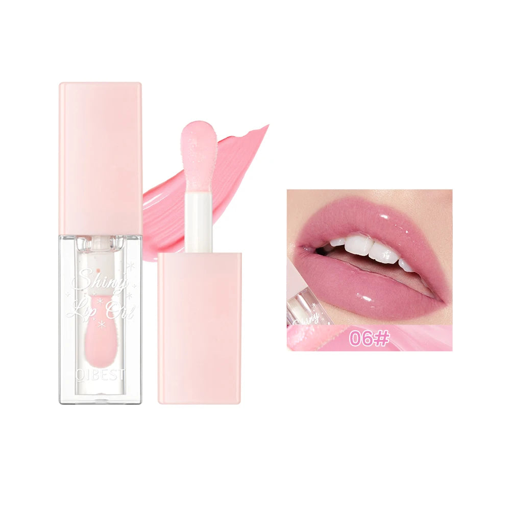 Pearlescent Pink Glitter Lip Oil Lustrous Color Changing Lip Gloss Moisturizing Makeup Lip Balm Mirror Glass Lip Glaze Cosmetics