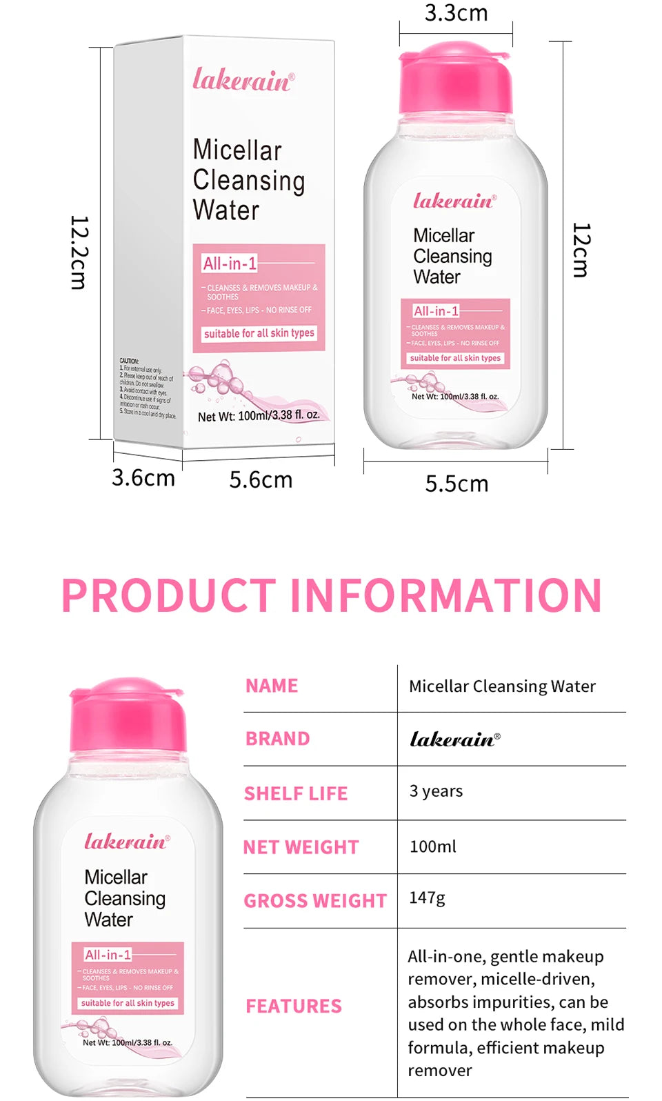 100ml Garnier Micellar Water Hydrating Facial Cleanser Deep Makeup Remover Cleaning Water Refresh Hydrate Cleansing Skin