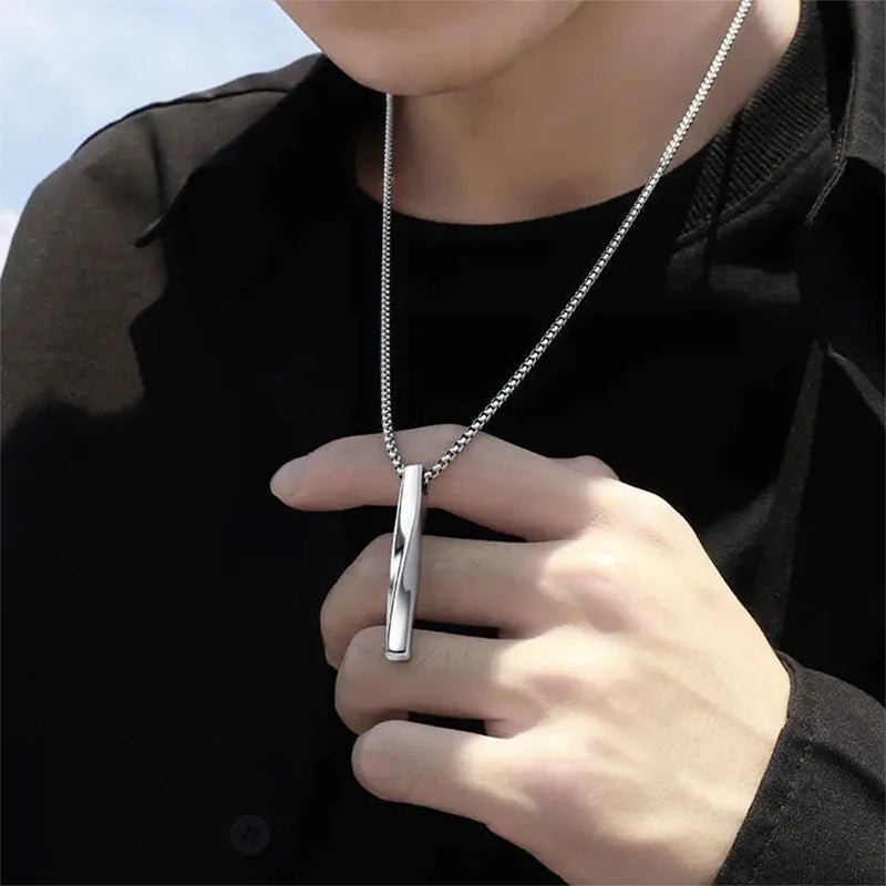 Mens Jewellery New Vintage Rectangle Pendant Necklace Men Width 3mm Stainless Steel Handmade Chain Necklace for Men Jewelry Gift