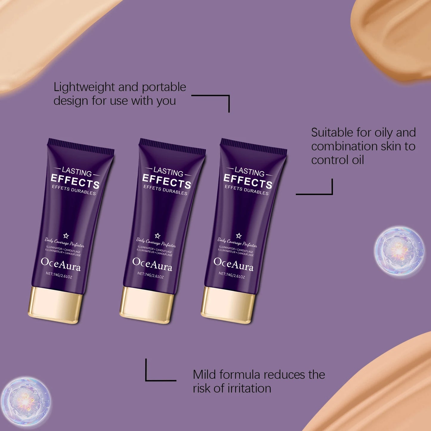 Hydrating Concealer Foundation Covers Blemishes Redness Spots Dark Circles Treatment Full-Coverage Hyaluronic Acid Face Makeup