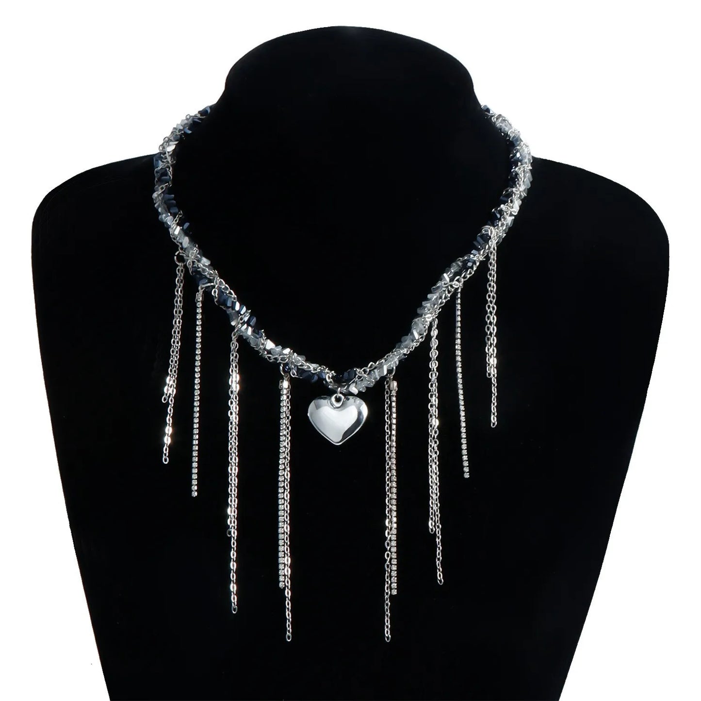 Y2k Choker Necklaces Heart Pendant Chain Jewellery Women Glass Multilayer Neck Collier Femme Cadenas Para Mujer for Girls Women