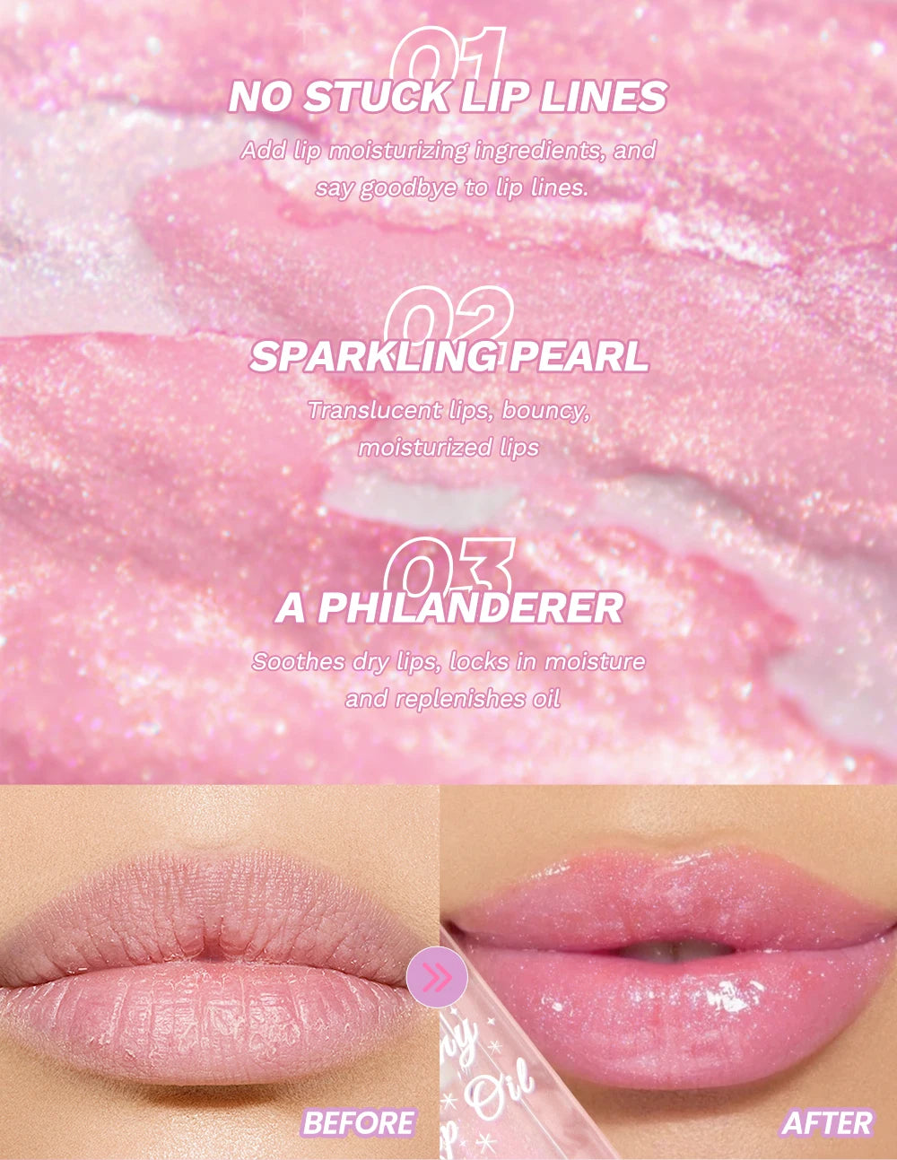 Pearlescent Pink Glitter Lip Oil Lustrous Color Changing Lip Gloss Moisturizing Makeup Lip Balm Mirror Glass Lip Glaze Cosmetics