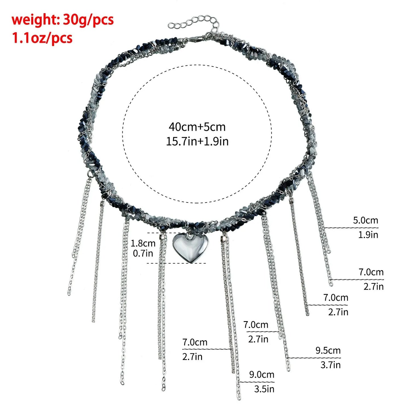 Y2k Choker Necklaces Heart Pendant Chain Jewellery Women Glass Multilayer Neck Collier Femme Cadenas Para Mujer for Girls Women