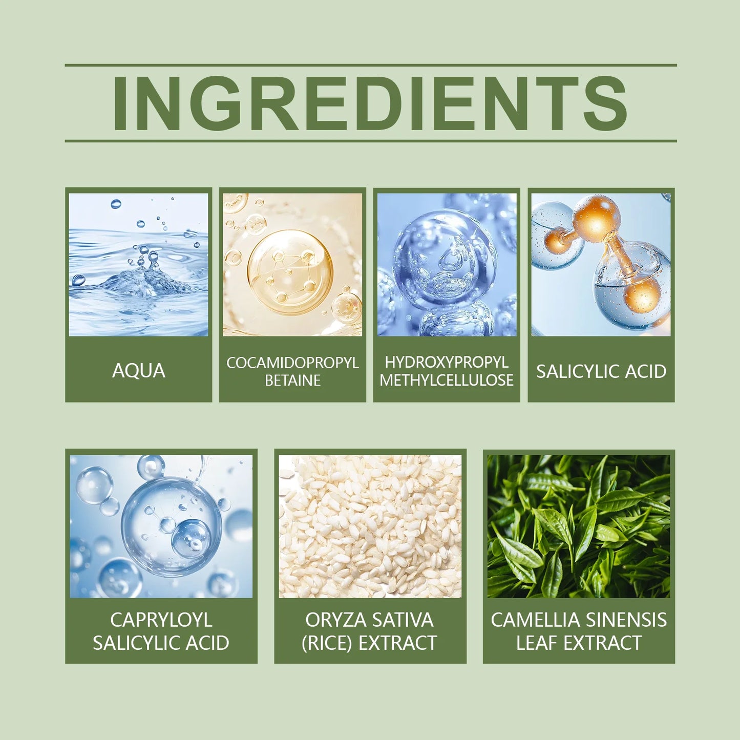 Green Tea Salicylic Acid Facial Cleanser Cleansing Pore Refining Hydrating Blackhead Removal Oil Control Non-Drying Face Wash