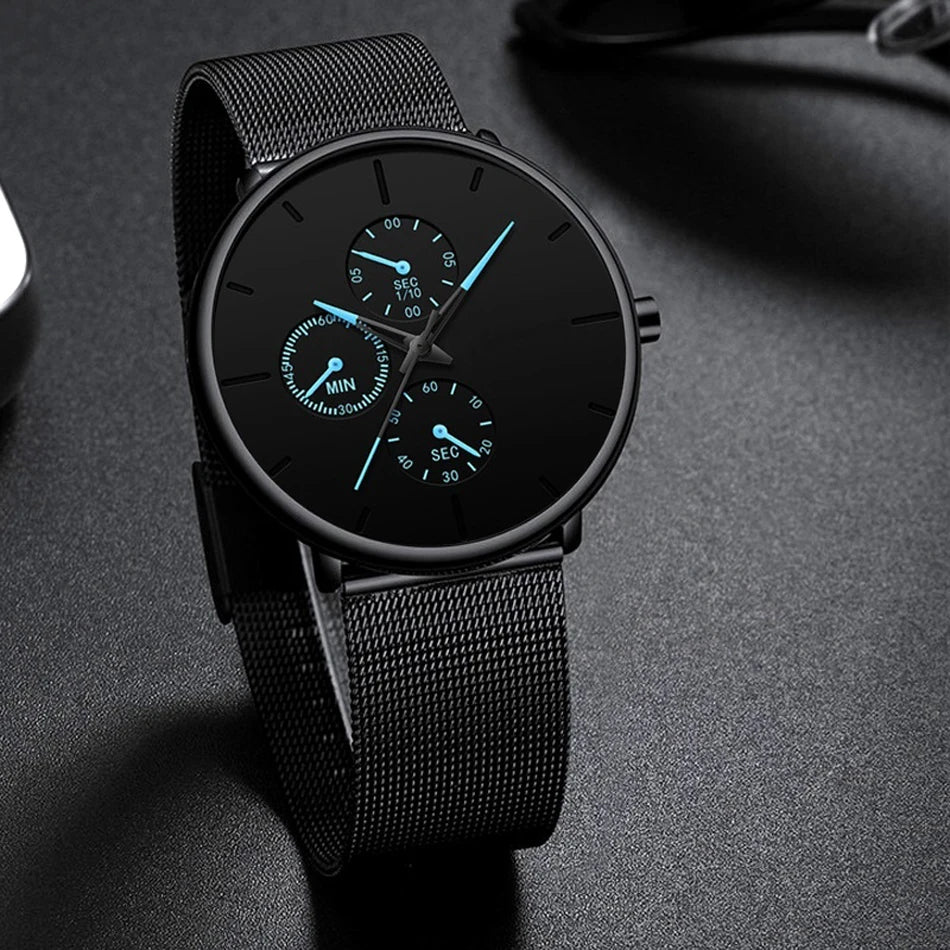 2025 Mens Luxury Watches for Men Business Casual Ultra Thin Clock Male Stainless Steel Mesh Belt Quartz Watch relogio masculino