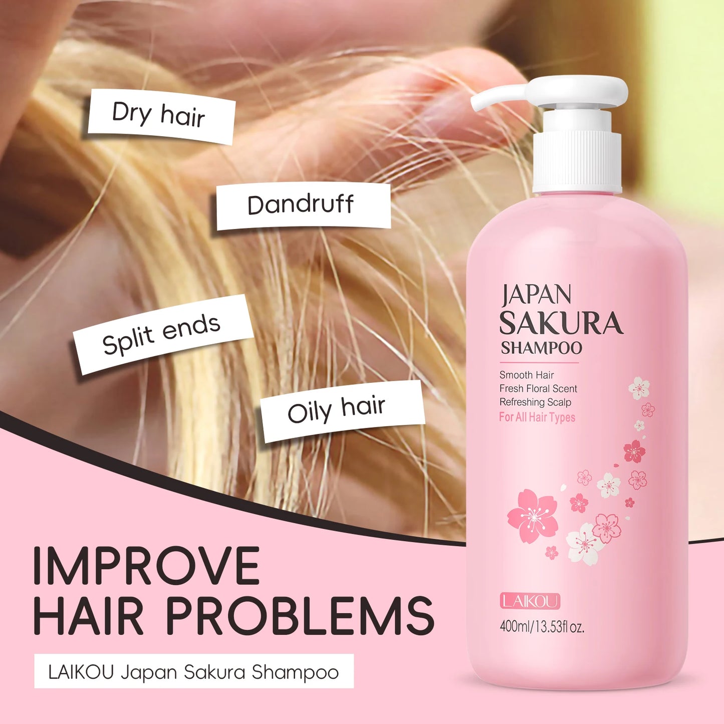 LAIKOU Sakura Shampoo Repair Anti Split Ends Smooth Frizz Dry Hair