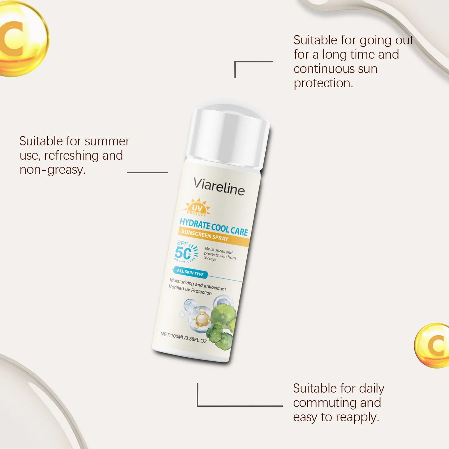 Sun Protection Spray Broad Spectrum SPF 50 UVA UVB Protection Sunburn Prevention Waterproof Lightweight Lasting Sunscreen Mist