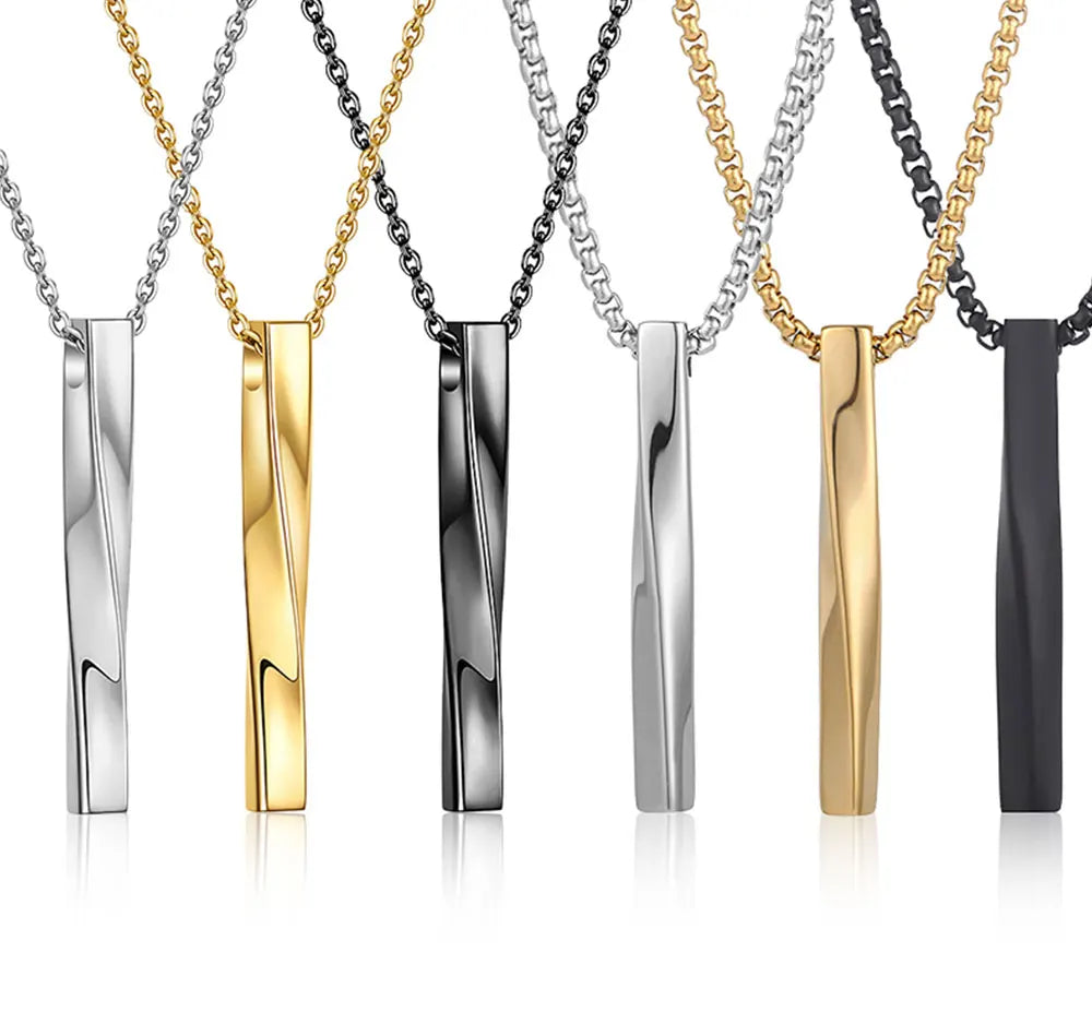 Mens Jewellery New Vintage Rectangle Pendant Necklace Men Width 3mm Stainless Steel Handmade Chain Necklace for Men Jewelry Gift