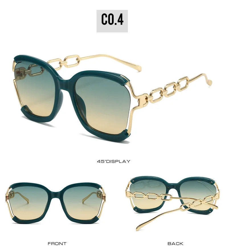Luxury Square Sunglasses Women UV400 Retro Brand Chain Metal Frame Shades Summer Sun Glasses for Female