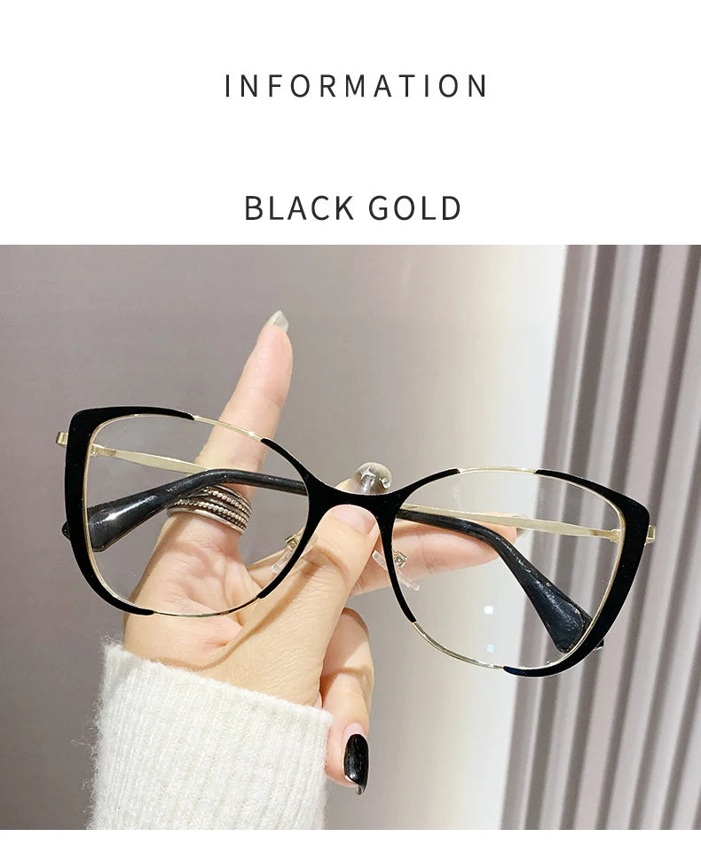 Blue Light Blocking Glasses Cat Eye Color Block Metal Frame Clear Lens Computer Glasses Spectacles For Women