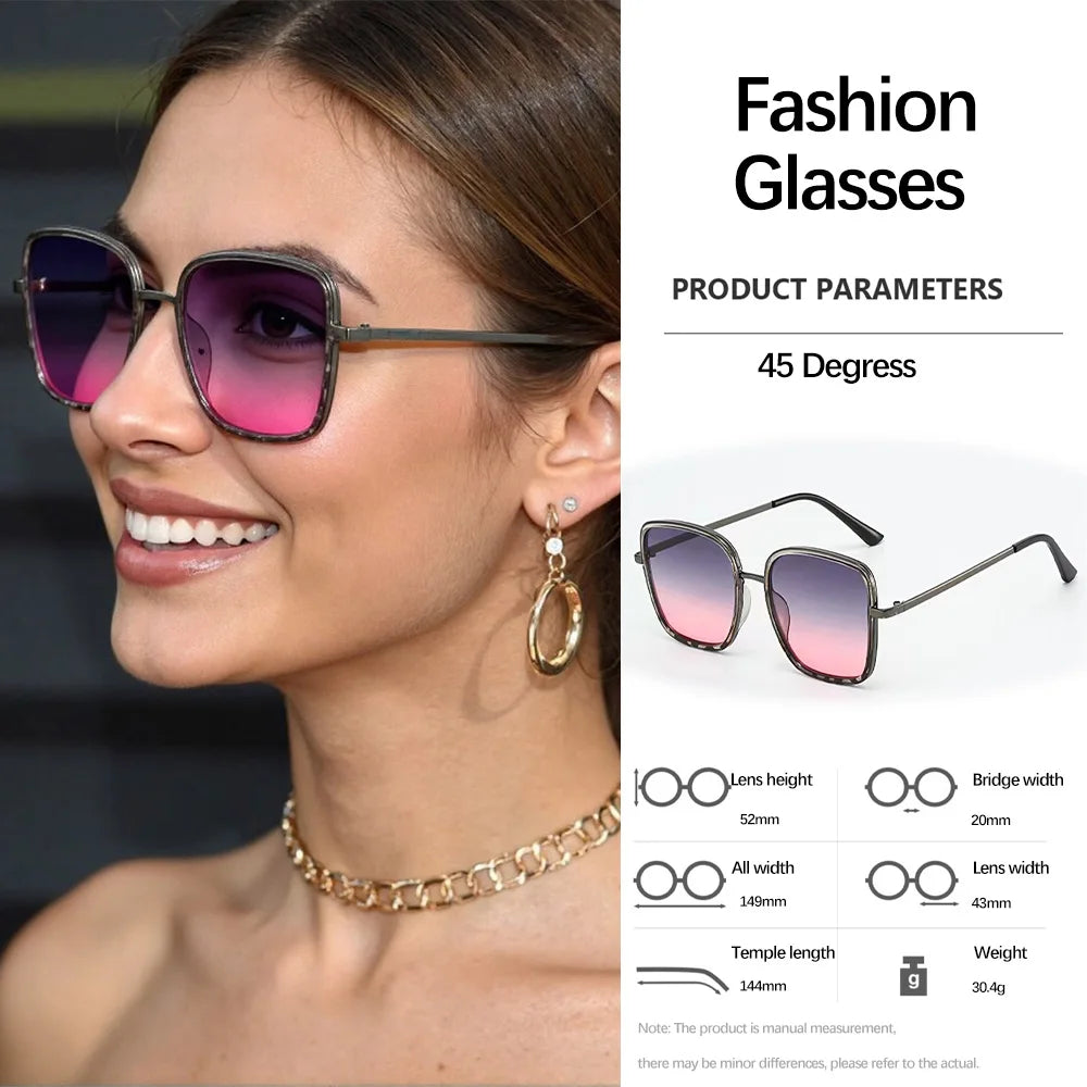 Luxury Square Large Frame Sunglasses for Women And Men Stylish Metal Decorated Light Daily Fashion Glasses