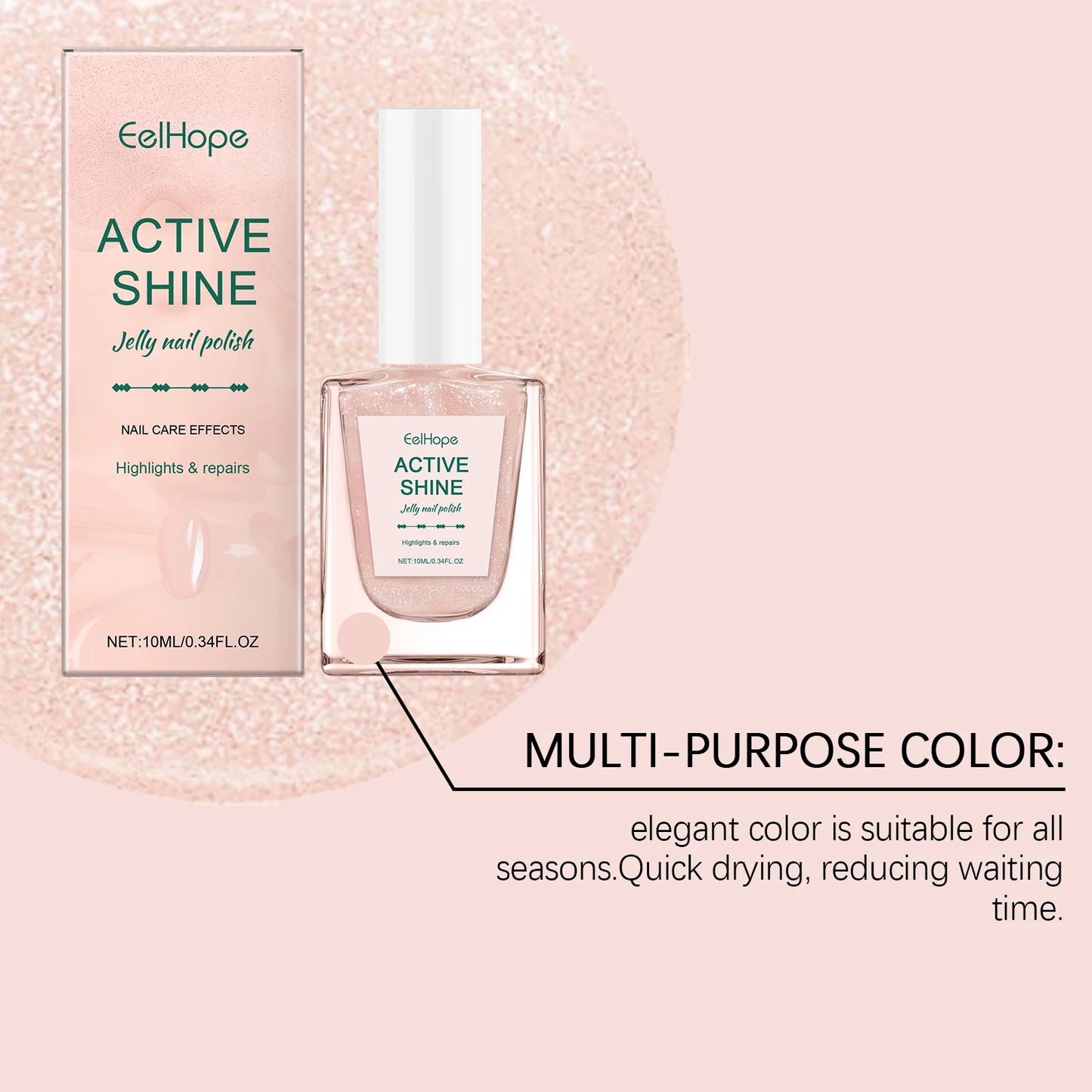 Jelly Nail Polish - Transparent Pink Water-Based Nail Polish, Autumn & Winter Shade, Skin-Whitening, Fine Glitter, Girly Pink