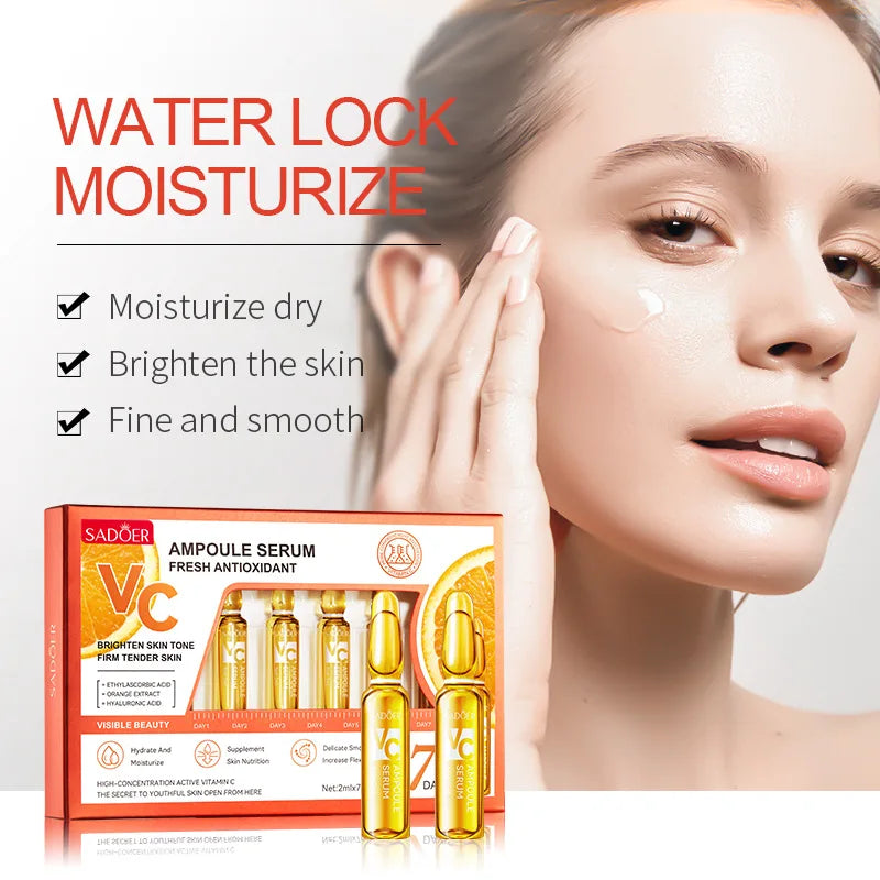 7pcs/Kit SADOER Ampoule Vitamin C 24K Gold Hyaluronic Acid Serum for Face Moisturizing Brightening Hydrating Facial Essence