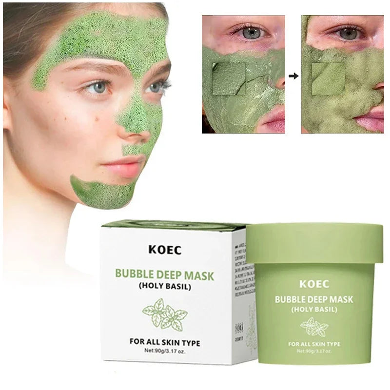 Holy Basil Bubble Deep Mask,Carbonated Water Face Cleansing Pores Blackheads Sebum,Clay Mud Mask Wash-Off Pack,Korean Skincare