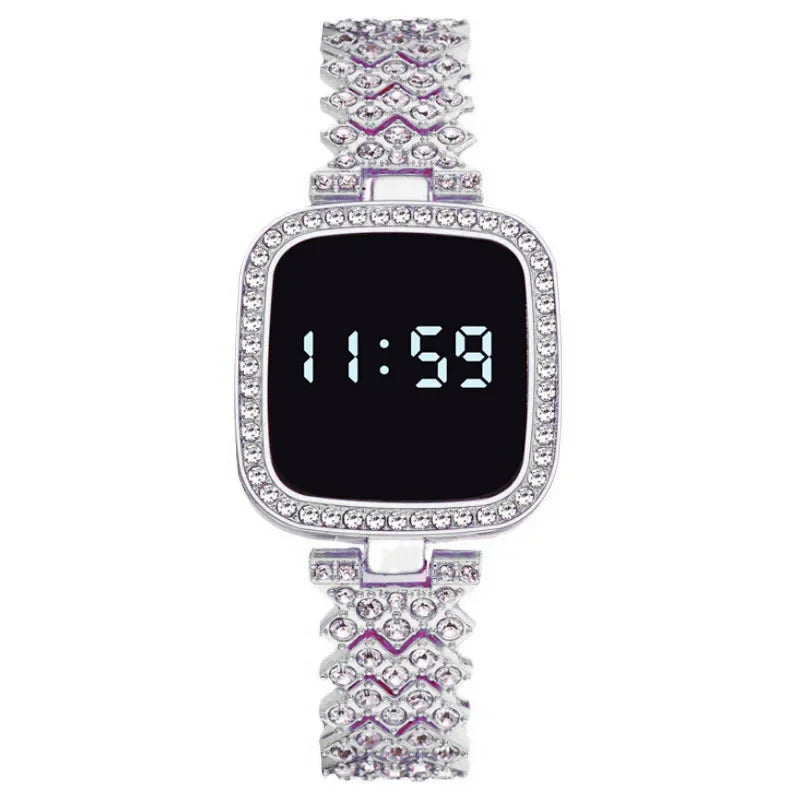 Luxury Rhinestone Digital Watch for Women Simple Touch Screen LED Watch Fashion Steel Strap Rose Gold Ladies Watch Reloj Mujer