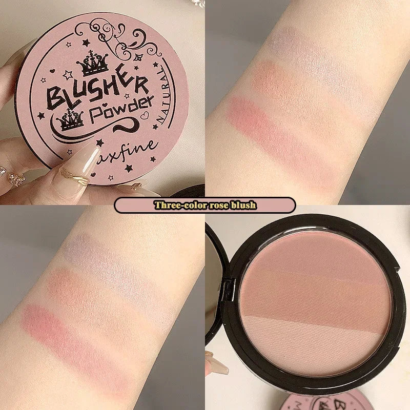3 Colors Contour Blush Palette Matte Nose Shadow Rose Pink Cheek Glitter Glowing Illuminator Highlighter Powder Bronzer Makeup