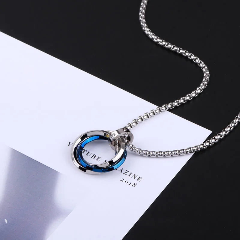 New Three Ring Ring Necklace for Men, Trendy Men, Personalized Ins, European and American Street Hip Hop Hoo