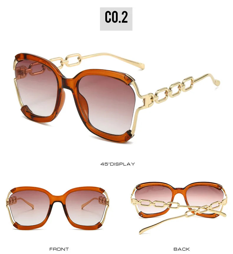 Luxury Square Sunglasses Women UV400 Retro Brand Chain Metal Frame Shades Summer Sun Glasses for Female