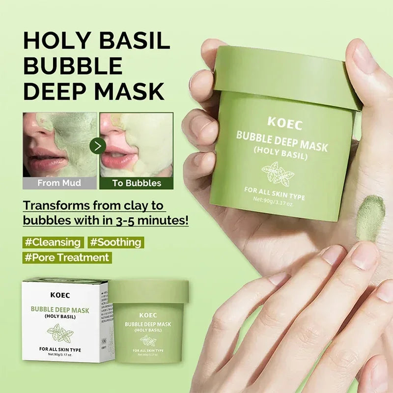 Holy Basil Bubble Deep Mask,Carbonated Water Face Cleansing Pores Blackheads Sebum,Clay Mud Mask Wash-Off Pack,Korean Skincare
