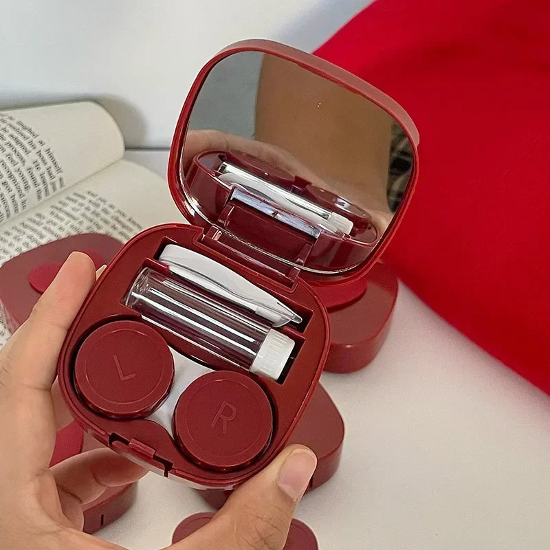 Women Color Contact Lens Case Red Heart Contact Lenses Box for Eyes Care Kit Glasses Case Holder Container
