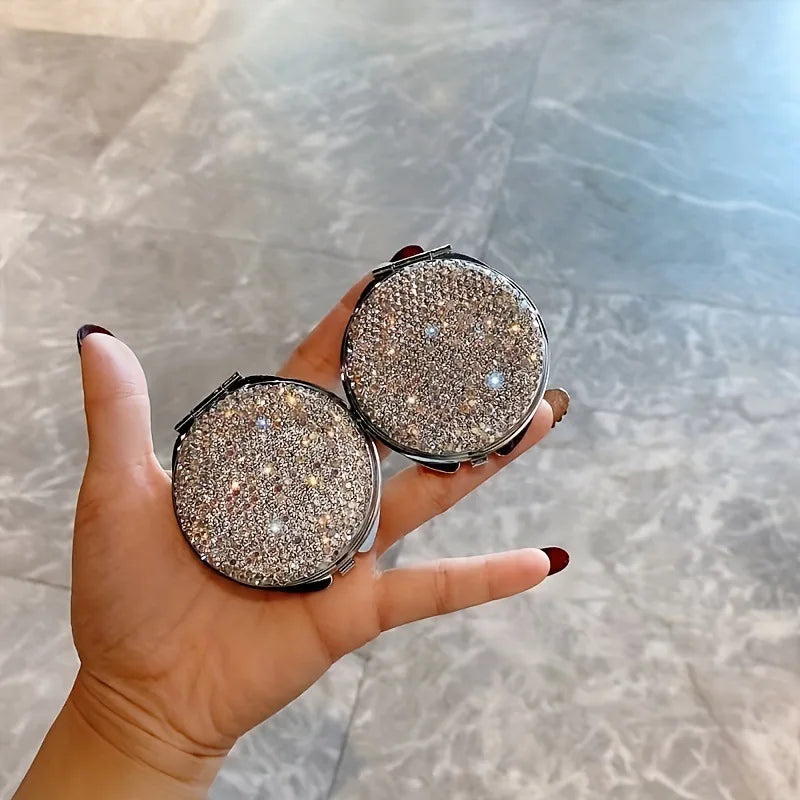 Makeup Mirror Luxury Diamond Portable Pocket Compact Mirror Women's Gifts Handheld Cosmetic Mirror with Magnification