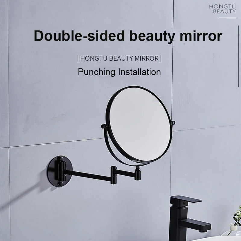 Space-Saving Wall-Mounted Makeup Mirror, 3X/1X Dual-Sided Rotating Mirror with Aluminum Frame, Foldable Design for Bathroom