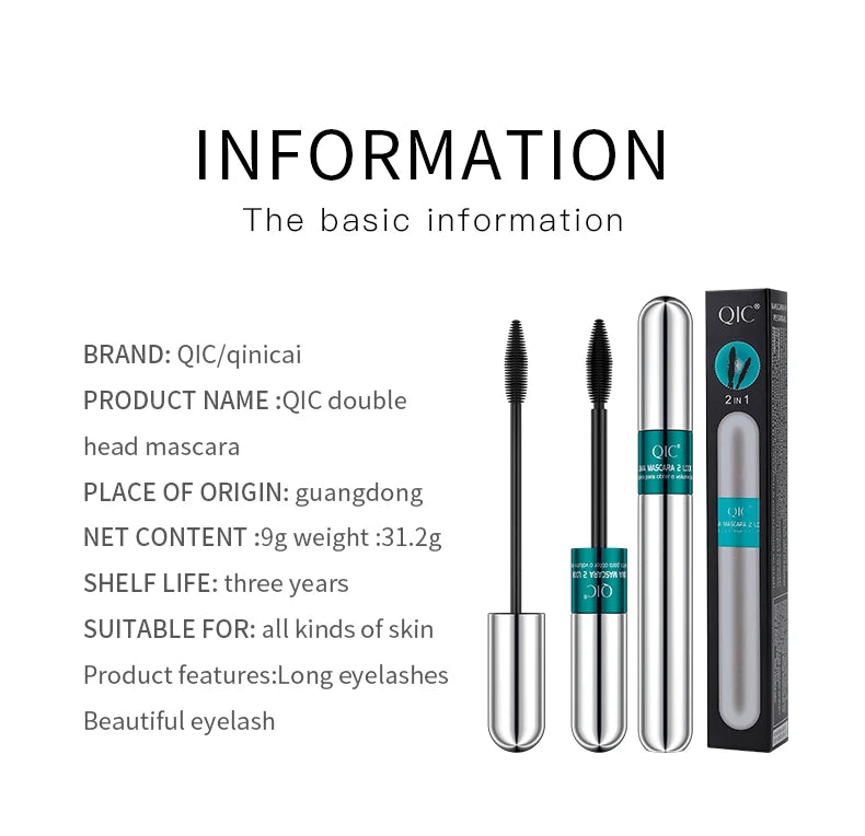 Double In-one Mascara Silk Fiber Mascara Waterproof Mascara for Eyelash Extension Black Thick Lengthening Eye Lashes Cosmetics