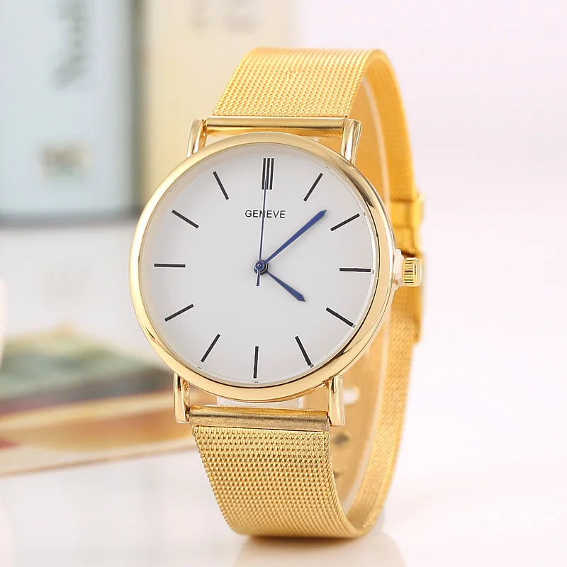 New Famous Silver Casual Geneva Quartz Watch Women Metal Mesh Stainless Steel Dress Watches For Gift Relogio Feminino Hot Clock