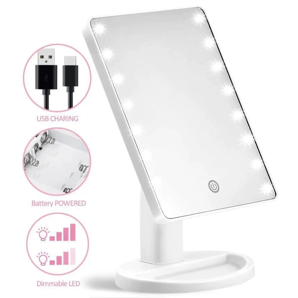 16LED Touch Screen Makeup Mirror, Rotatable Vanity Mirror, 3-Speed Brightness, Portable Cosmetic Mirror for Dorm Bedroom