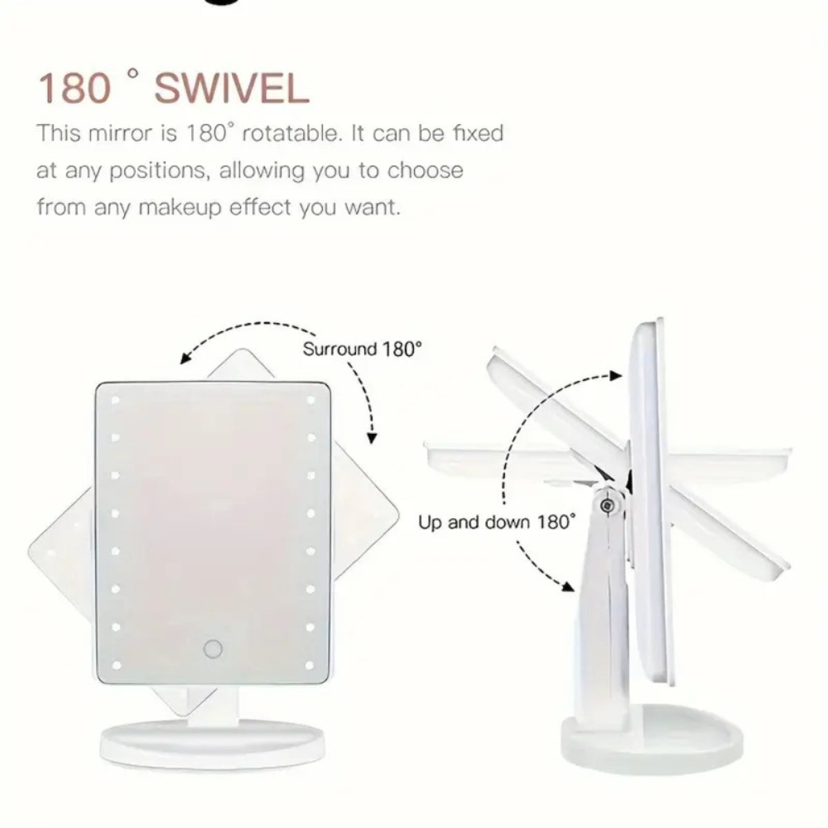 16LED Touch Screen Makeup Mirror, Rotatable Vanity Mirror, 3-Speed Brightness, Portable Cosmetic Mirror for Dorm Bedroom