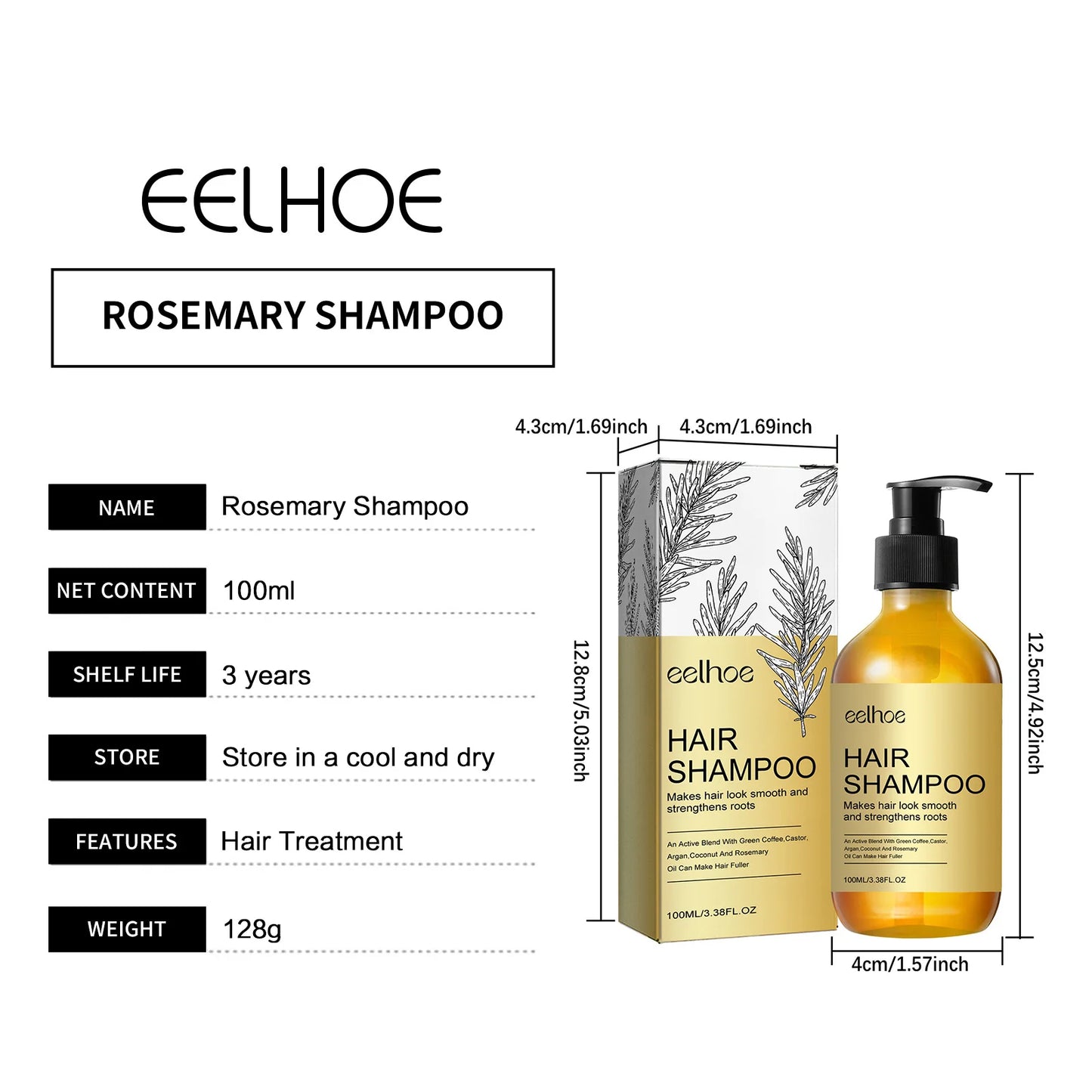 EELHOE Rosemary Shampoo Nourishing Hair Strengthening Shampoo Anti Frizz Smooth Hair Shampoo Oil Control Hair Care Product 100ml