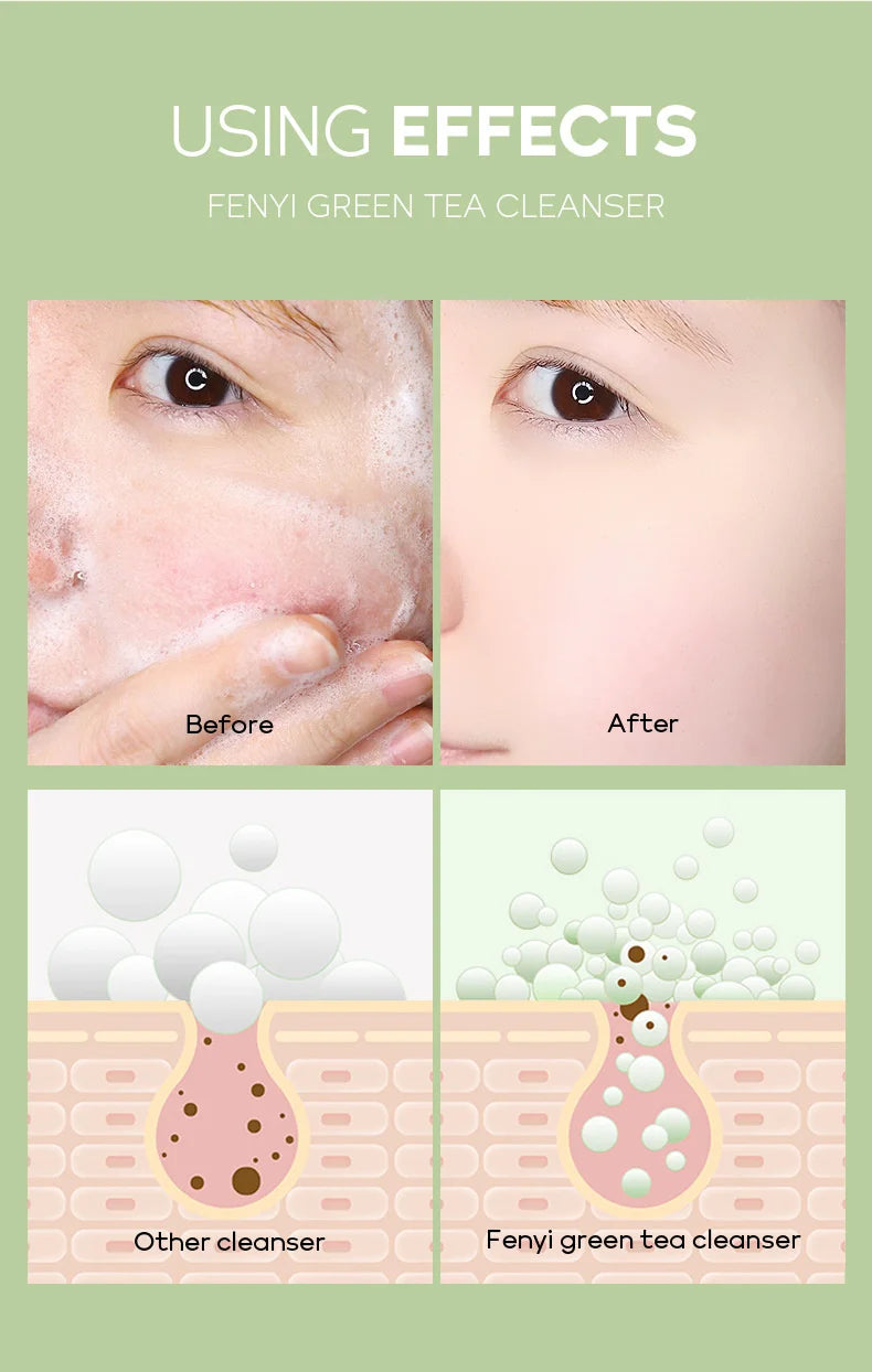 50g Green Tea Facial Cleanser Natural Plants Deep Cleansing Oil-Control Moisturizing Brighten Soften Skin Dense Foam Skin Care