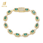 NUOYA Trendy men's Jewelry Silver Plated Green Baguette Diamond Chain Bracelet Micro Pave Emerald Zircon Fashion Bracelet