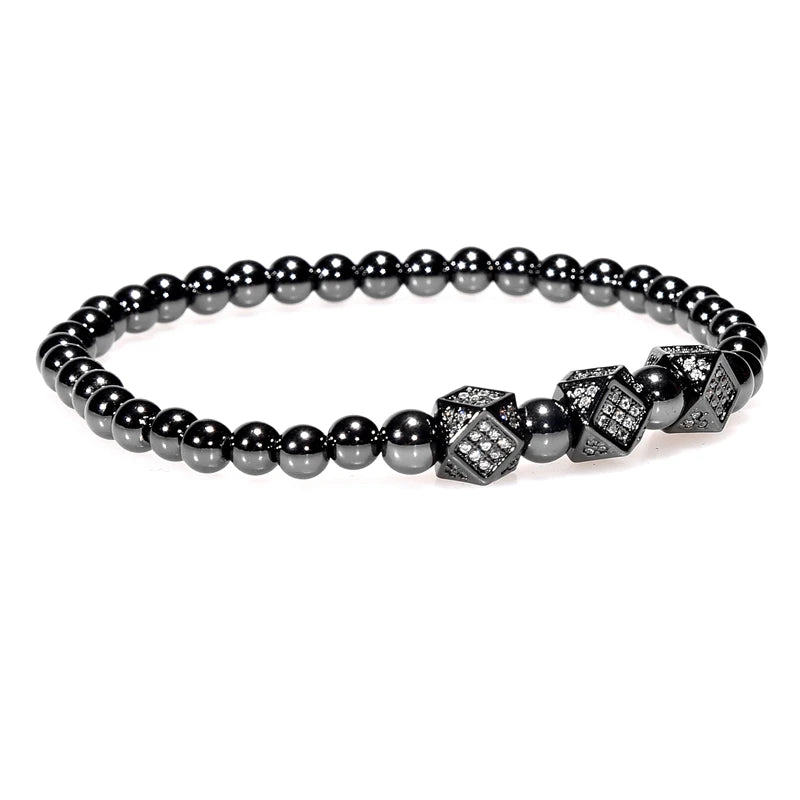 3pcs/Set Luxury  Royal King Crown Dice Charm CZ Ball Elastic Bracelet Mens Fashion Bracelets & Bangles Women Jewelry