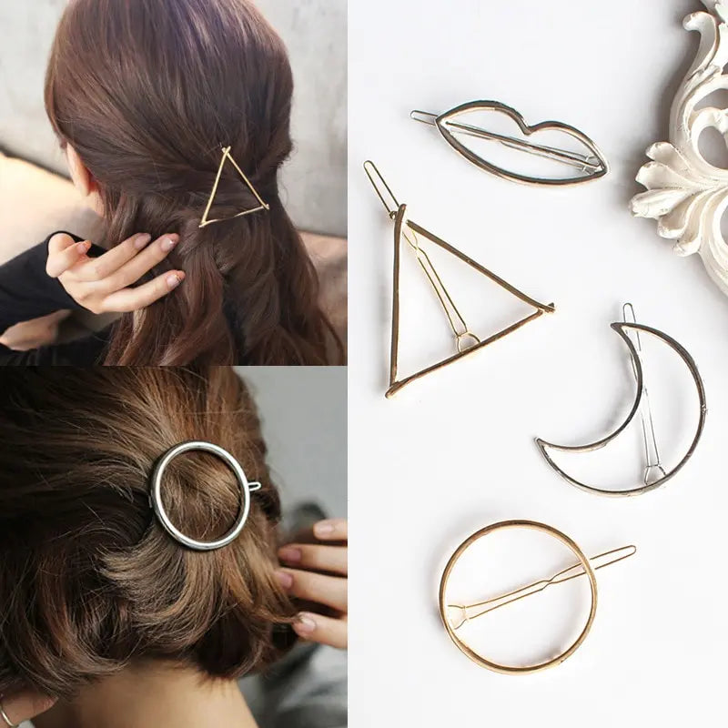 Fashion Woman Hair Accessories Triangle Hair Clip Pin Metal Geometric Alloy Hairband Moon Circle Hairgrip Barrette Girls Holder