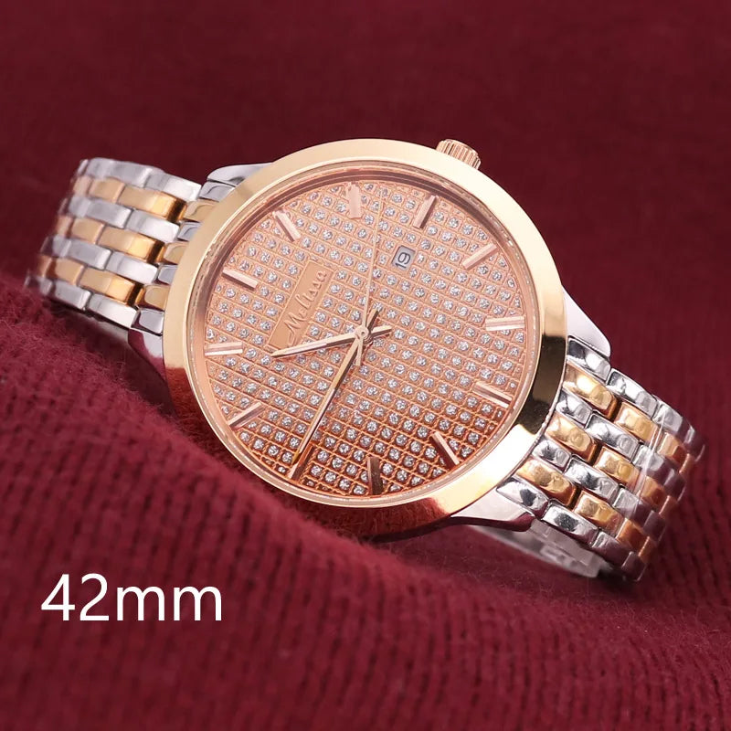 Luxury Melissa Auto Date Men's Watch Women's Watch Elegant Rhinestone Large Hours Crystal Clock Girl's Birthday Gift Box