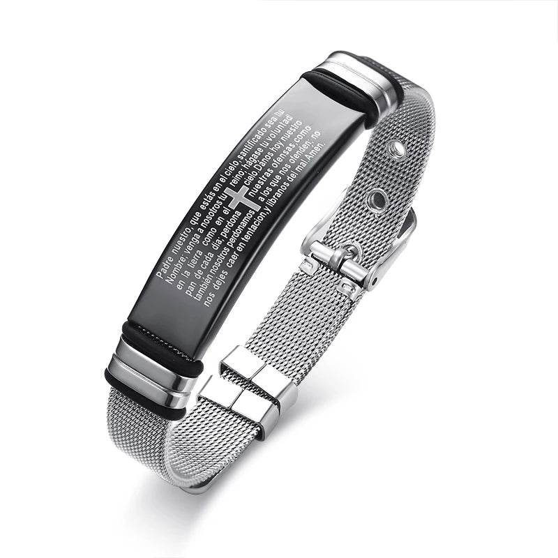 MESH BRACELET FOR MEN WOMEN SILVER STAINLESS STEEL METAL ADJUSTABLE ENGRAVABLE UNISEX BRACELETS